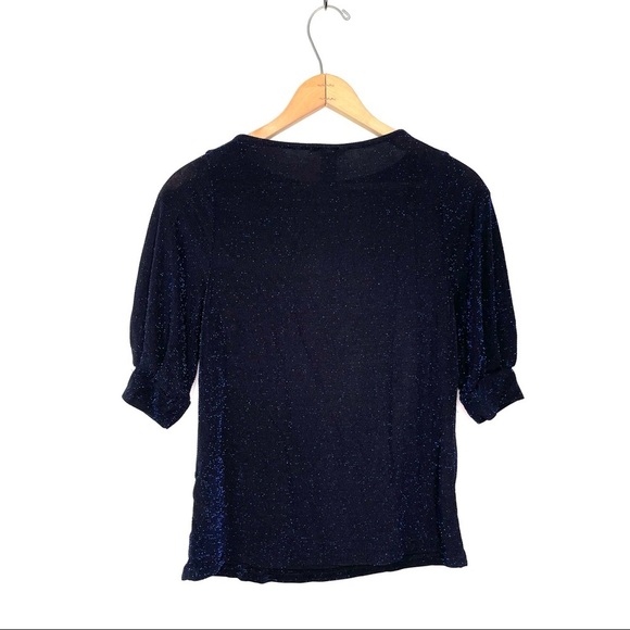 H&M | Blue Metallic Sparkly Short Puff Sleeve Top - Picture 4 of 6